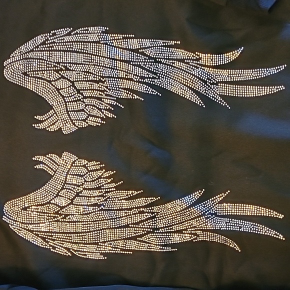 Rhinestone sweater Angel Wings Sweatshirt,  Long Sleeve Crew Neck sweater shiny - Picture 9 of 12